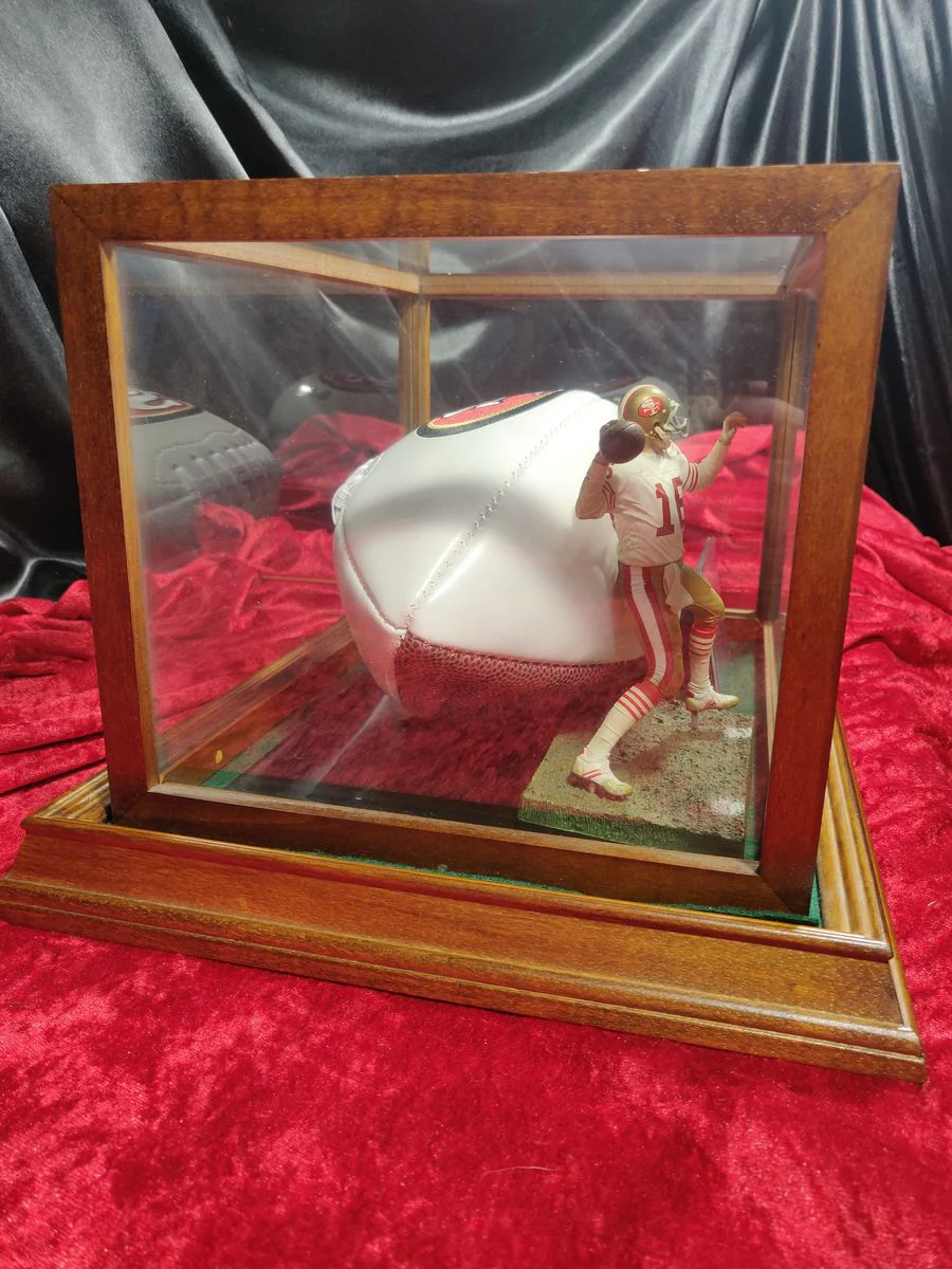 Joe Montana Signed Football Shadowbox 49ers HOF 2000 Ball w/ Card & Figure - Image 5