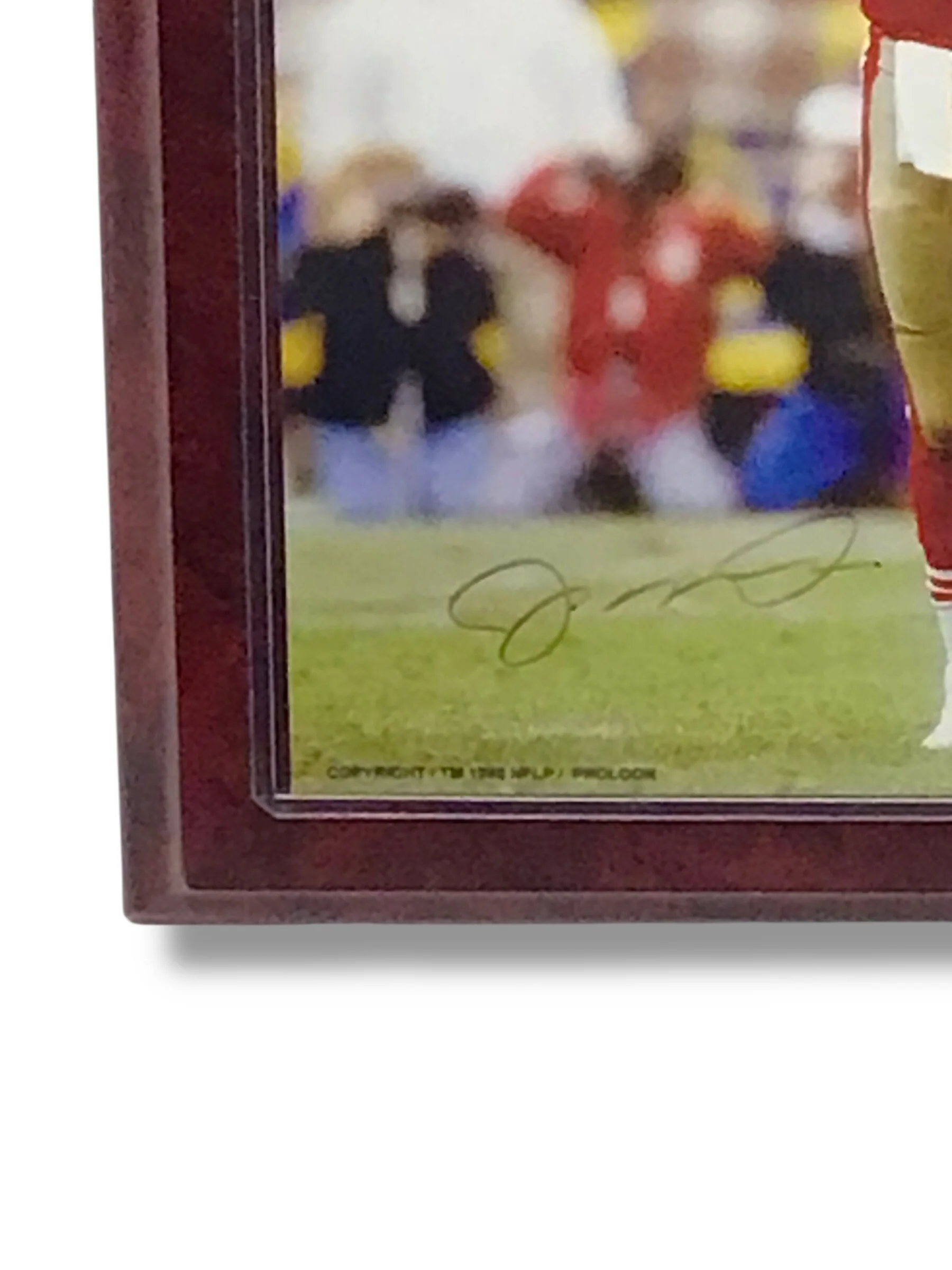 Joe Montana Signed Photo w/ Vintage Plaque & Sports Card w/ Cert - Image 2
