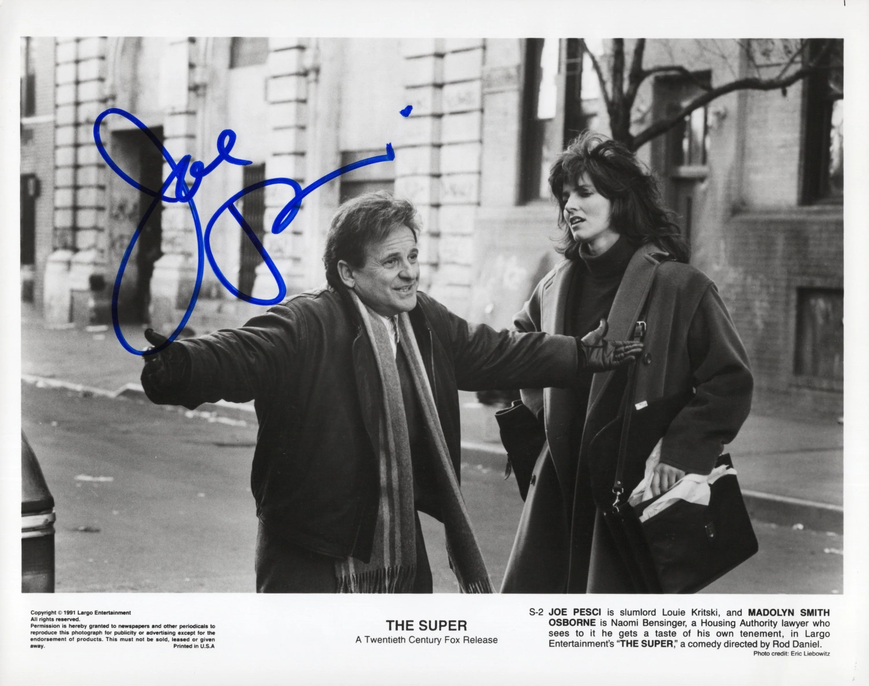 Joe Pesci Signed 8x10 B&W Photo in The Super, PSA Letter Certified Authentic