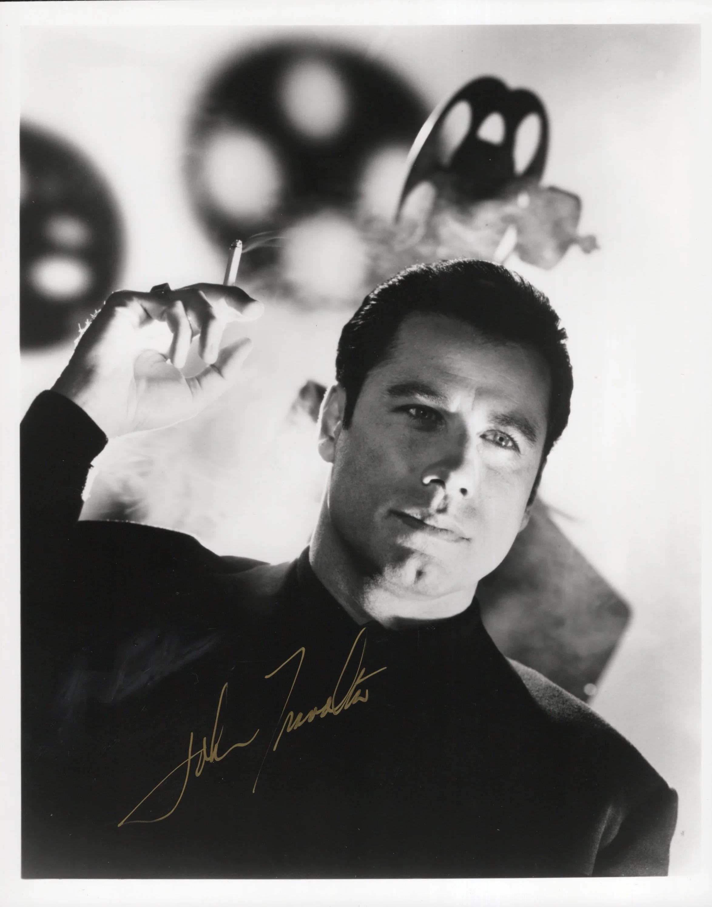 John Travolta Signed Photo 8x10 B&W, John Travolta Autograph Smoking Cigarette, From Pulp Fiction Period