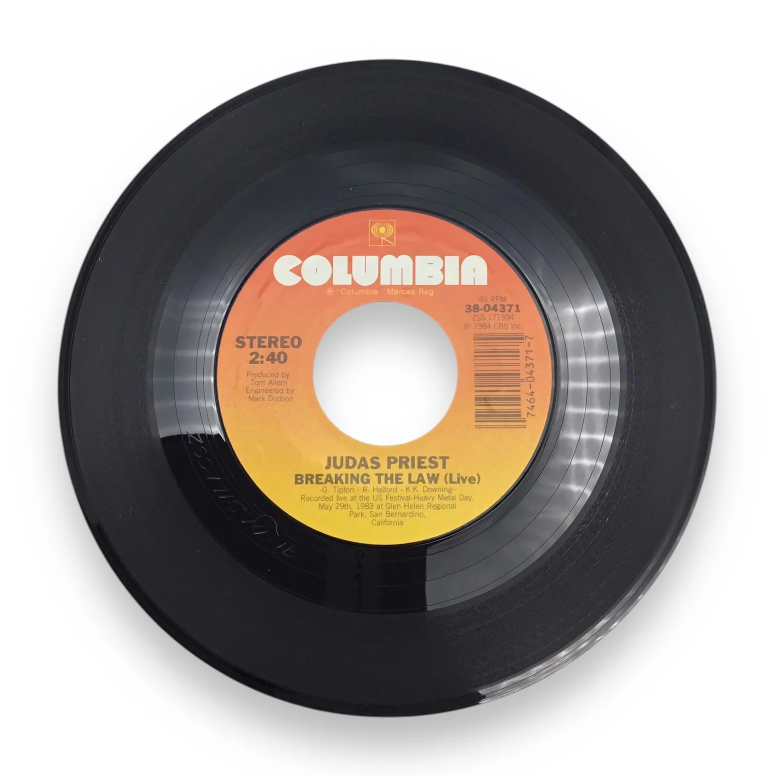 Judas Priest Some Heads Are Gonna Roll / Breaking the Law (Live) 45 Record Vinyl Columbia - Image 3