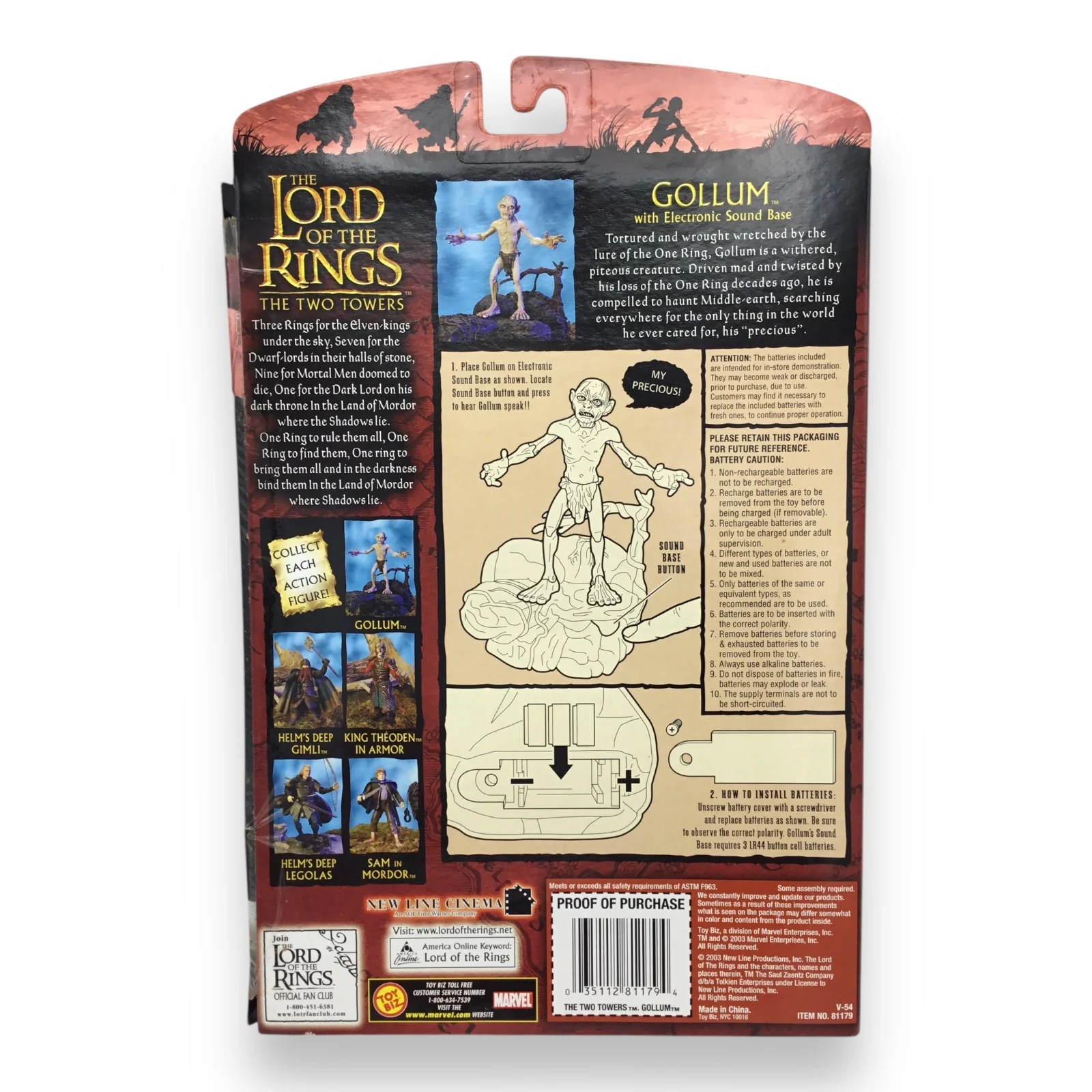 Lord of the Rings Gollum with Electronic Sound Base (Toy Biz, 2002, New in Box) - Image 2