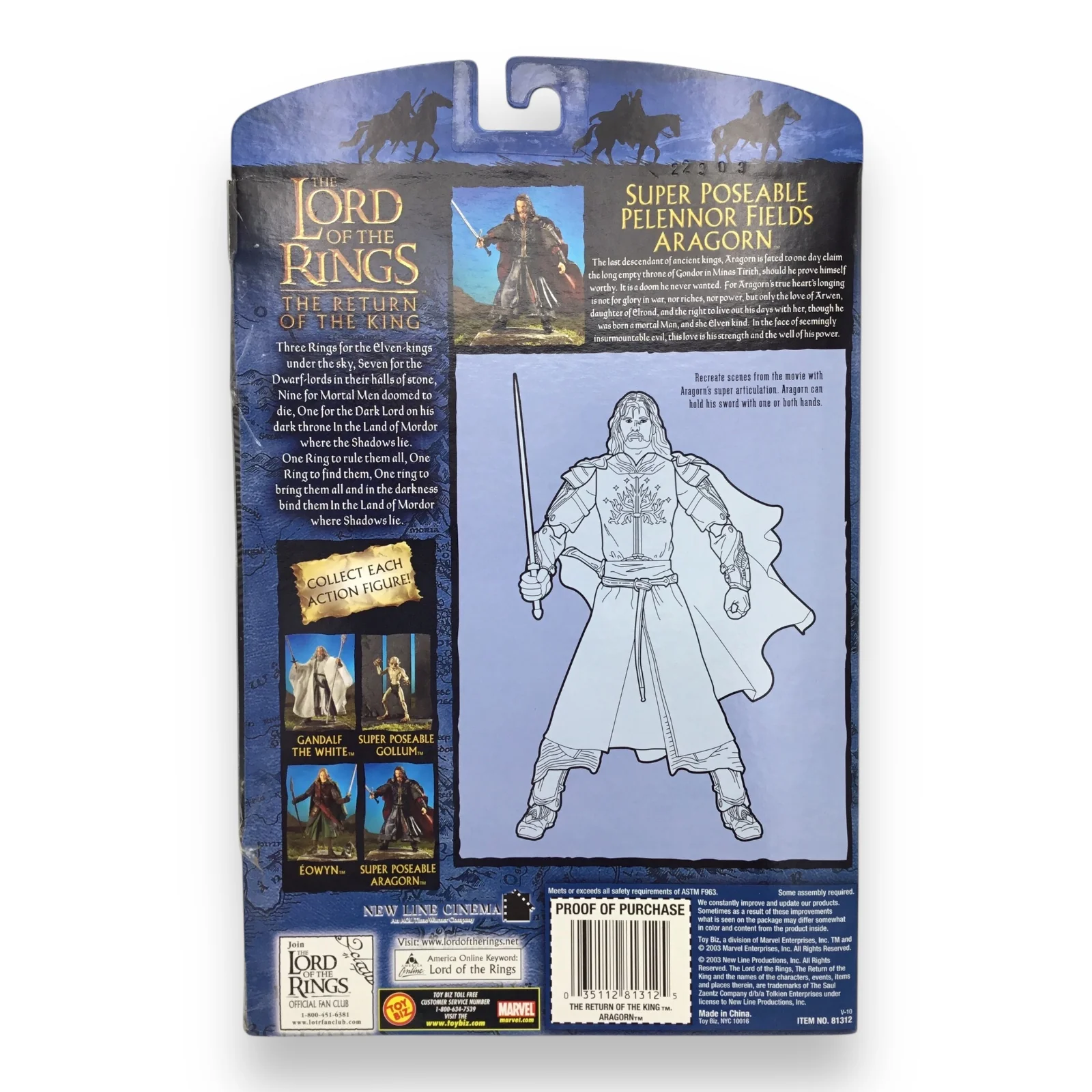 Lord of the Rings Return of the King Super Poseable Pelennor Fields Aragorn (Toy Biz, New in Box) - Image 2