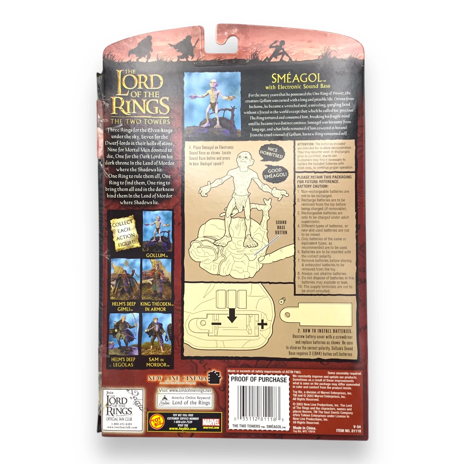 Lord of the Rings Smeagol with Electronic Sound Base (Toy Biz, 2002, New in Box) - Image 2