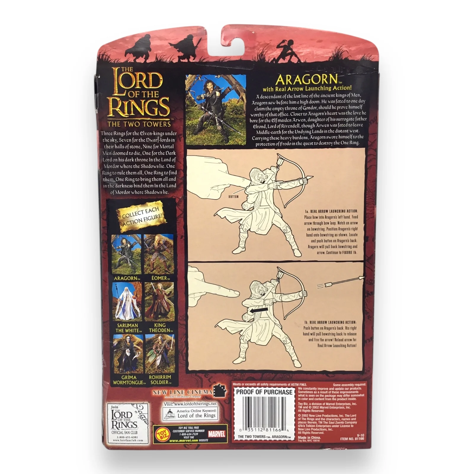 Lord of the Rings The Two Towers – Aragorn with Real Arrow Launching Action (Toy Biz, 2002, New in Box) - Image 2