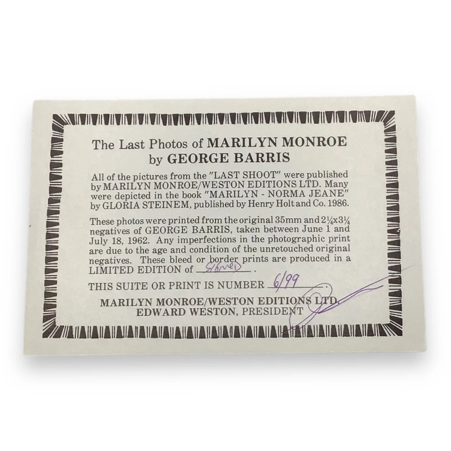 Marilyn Monroe “The Last Photos” Museum Collection – George Barris Framed Signed Print Set | Museum Edition #8 of 10 - Image 11