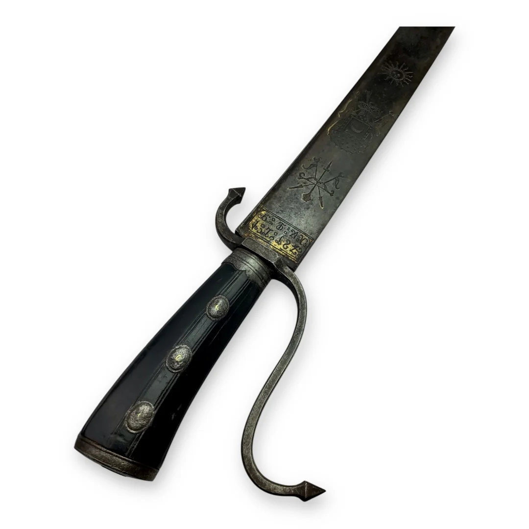 Massive French Cuttoe Hunting Sword Blued & Gilt Blade Rare Iron Hilt - Image 8