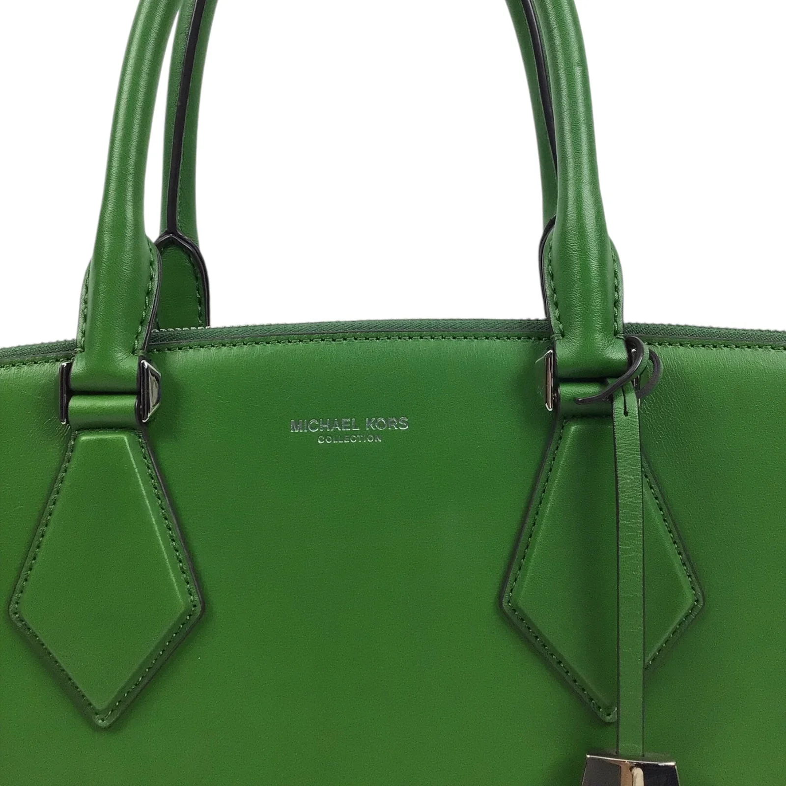 Michael Kors Kelly Green Leather Handbag with Silver Hardware - Image 10