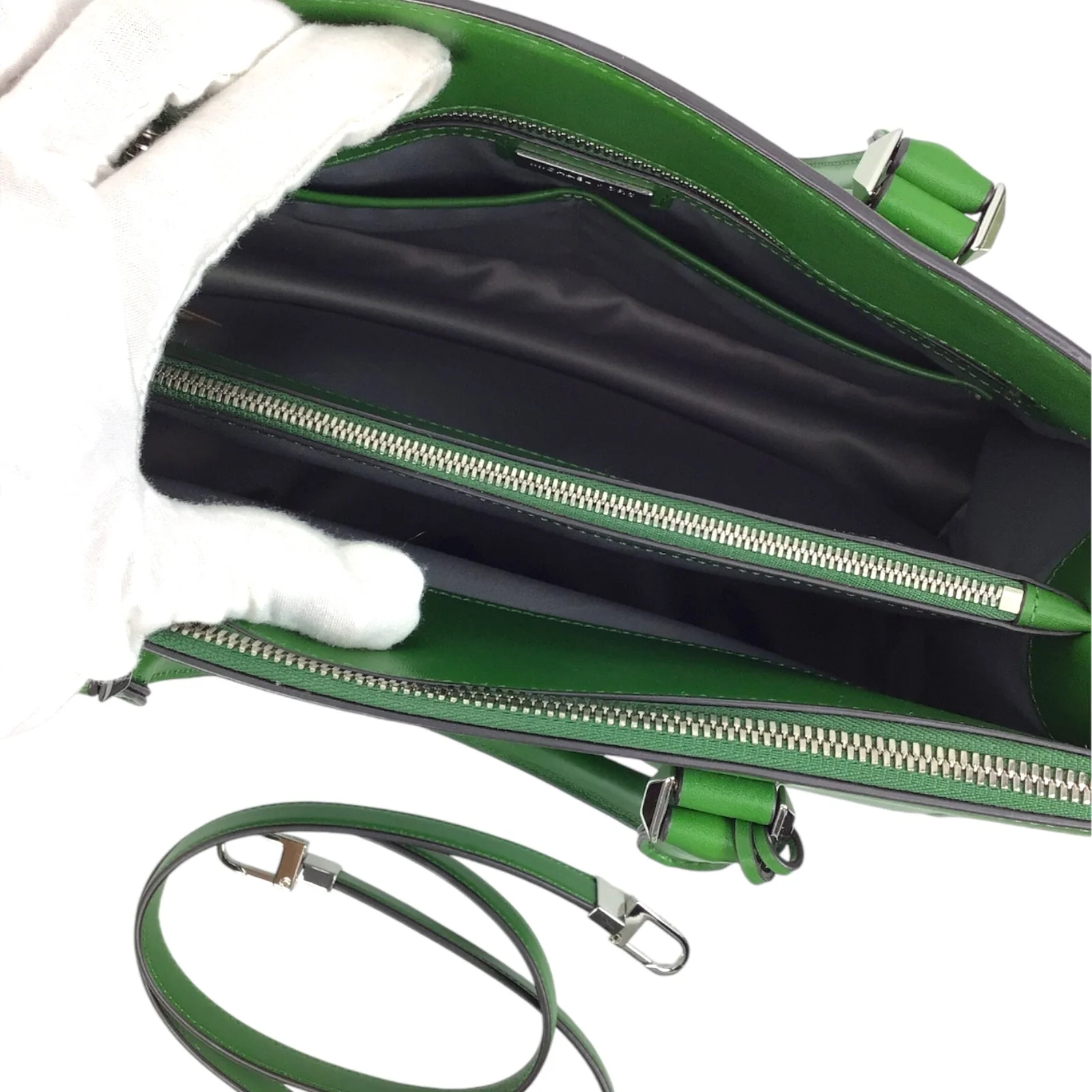 Michael Kors Kelly Green Leather Handbag with Silver Hardware - Image 11