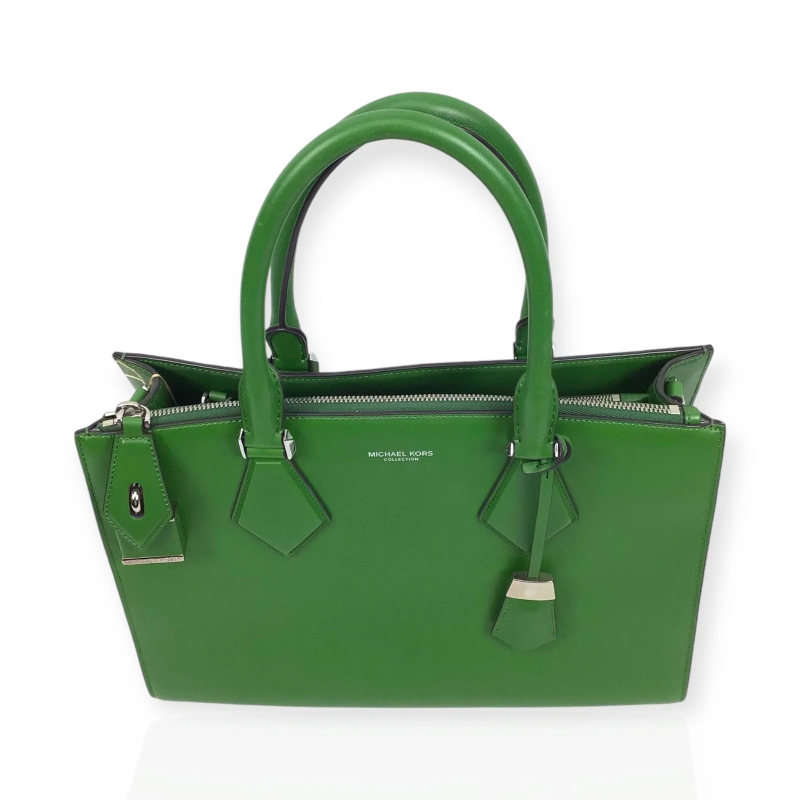 Michael Kors Kelly Green Leather Handbag with Silver Hardware - Image 4