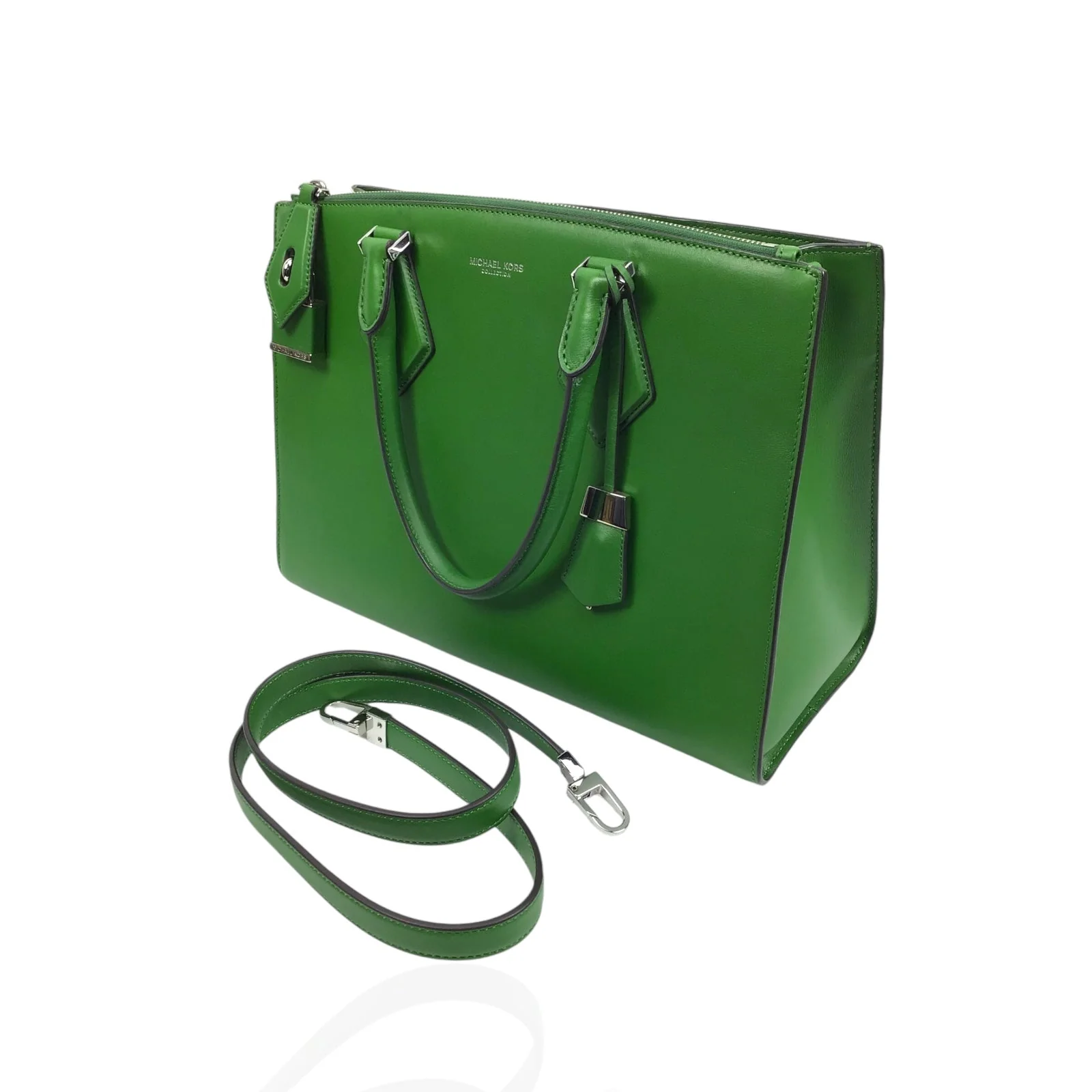 Michael Kors Kelly Green Leather Handbag with Silver Hardware - Image 9