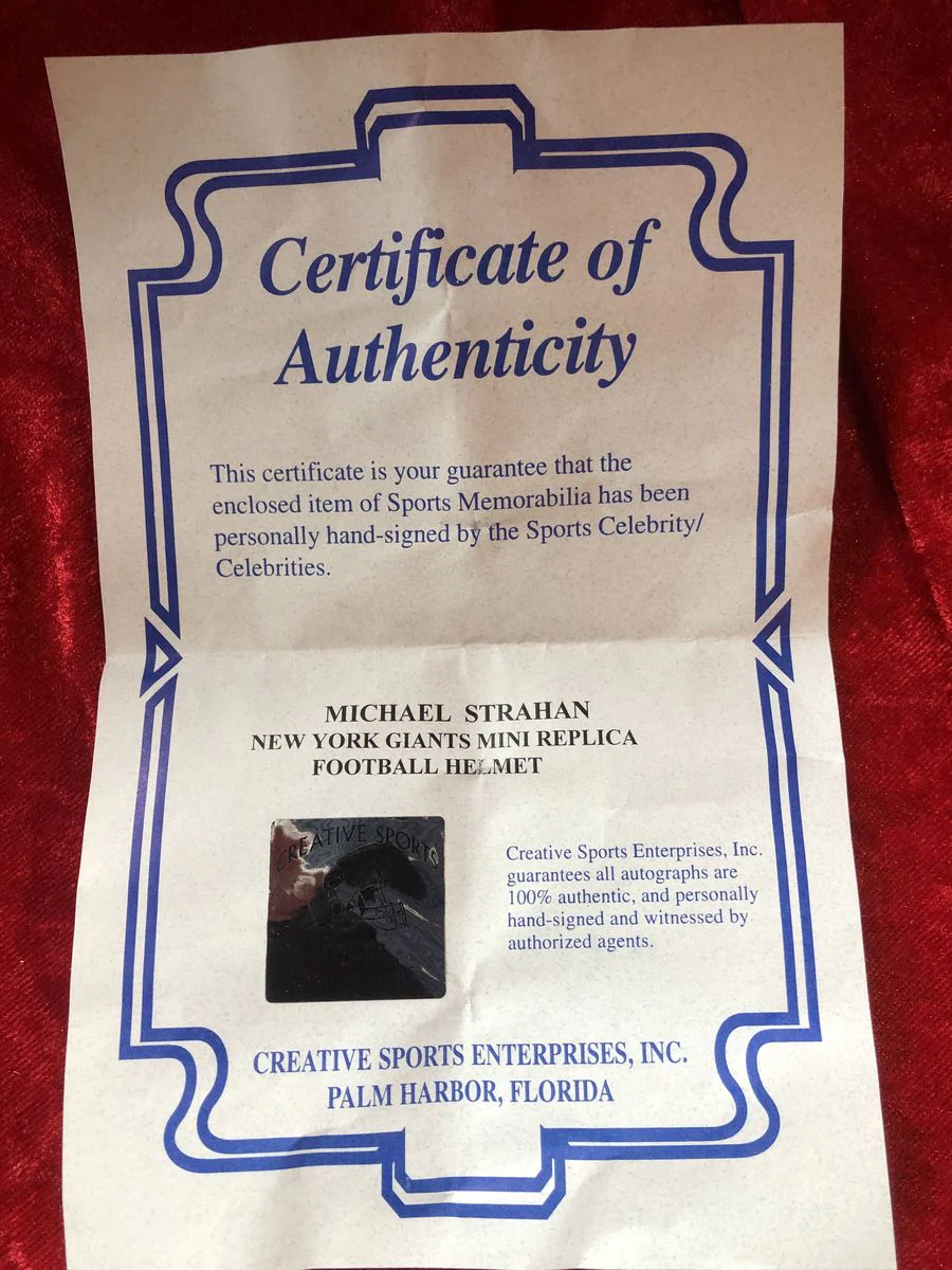 Michael Strahan Giants Signed Mini Helmet Shadowbox w/ Card, Figure, COA - Image 2