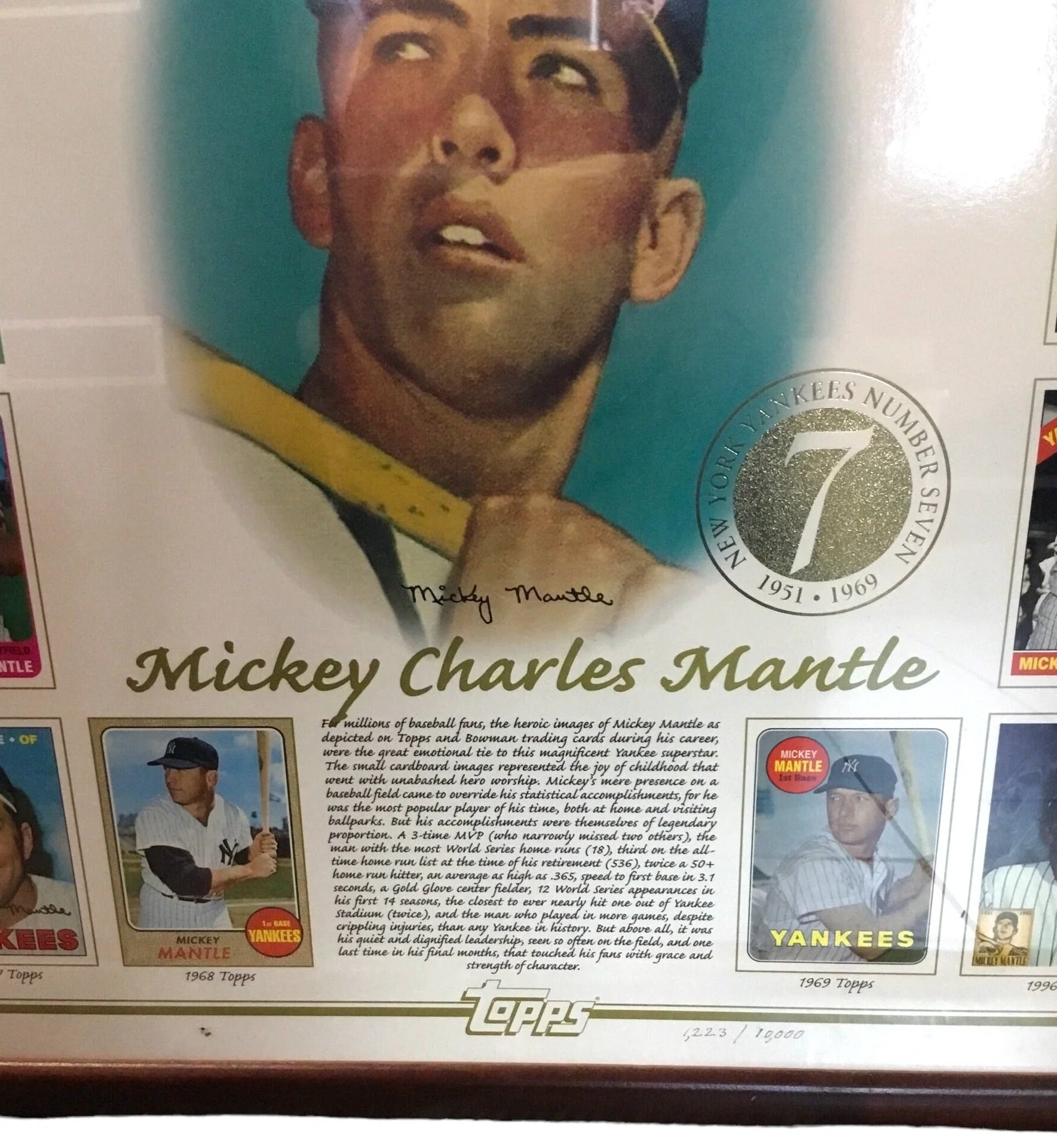 Mickey Mantle Topps LIMITED EDITION /10,000 COMMEMORATIVE Sheet Frame W/ COA - Image 2