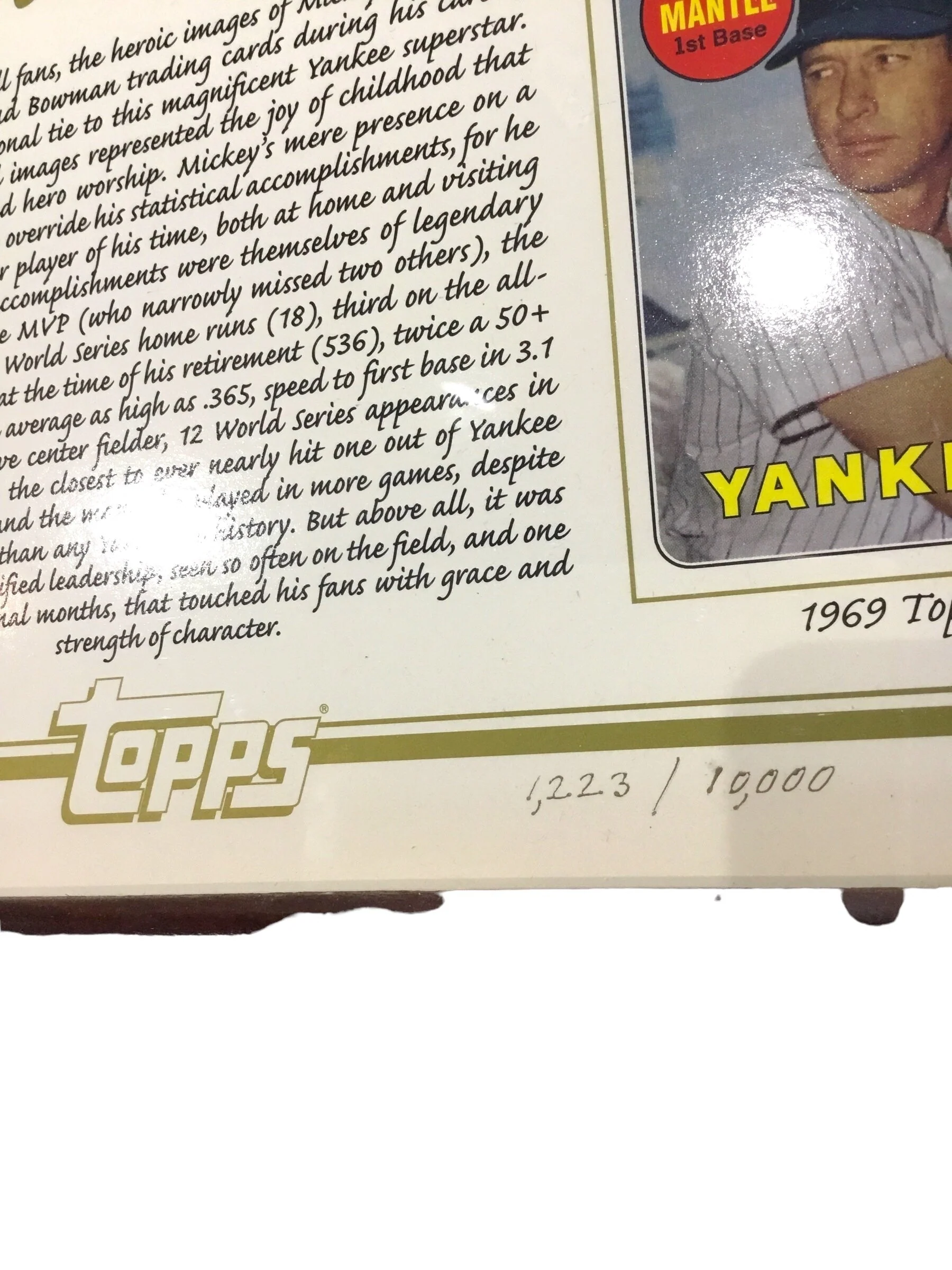 Mickey Mantle Topps LIMITED EDITION /10,000 COMMEMORATIVE Sheet Frame W/ COA - Image 4