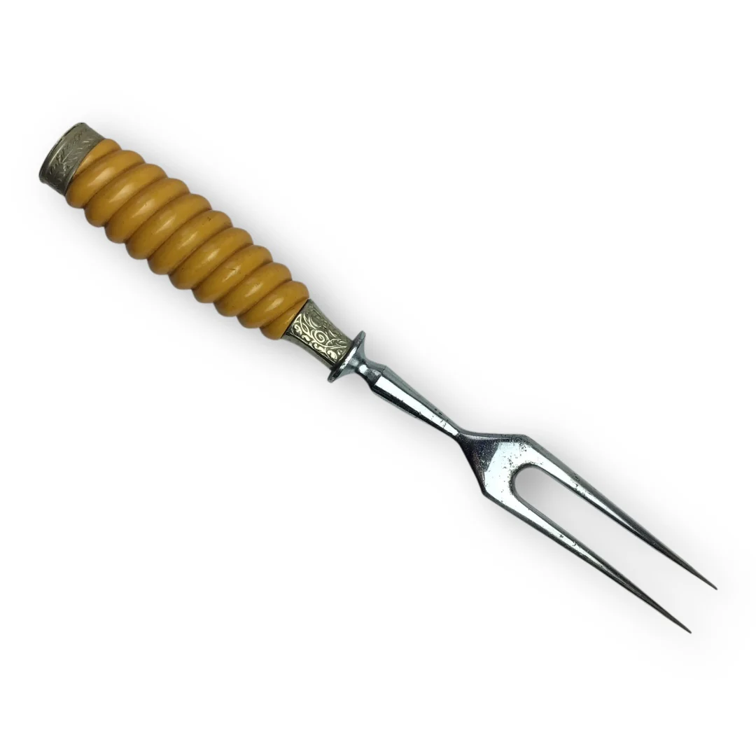 Rare German WW2 Luftwaffe Dagger-Style Carving Set Fork with Silver Accents - Image 4