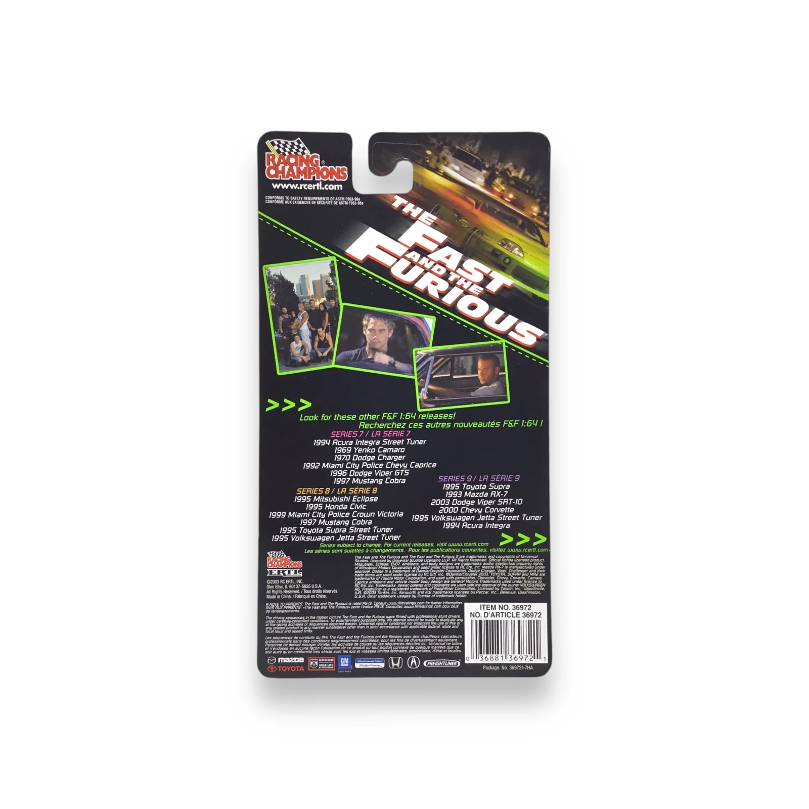 Racing Champions 2 Fast 2 Furious 1:64 Scale Series 9 | 1995 Toyota Supra | Brand New on Card - Image 2
