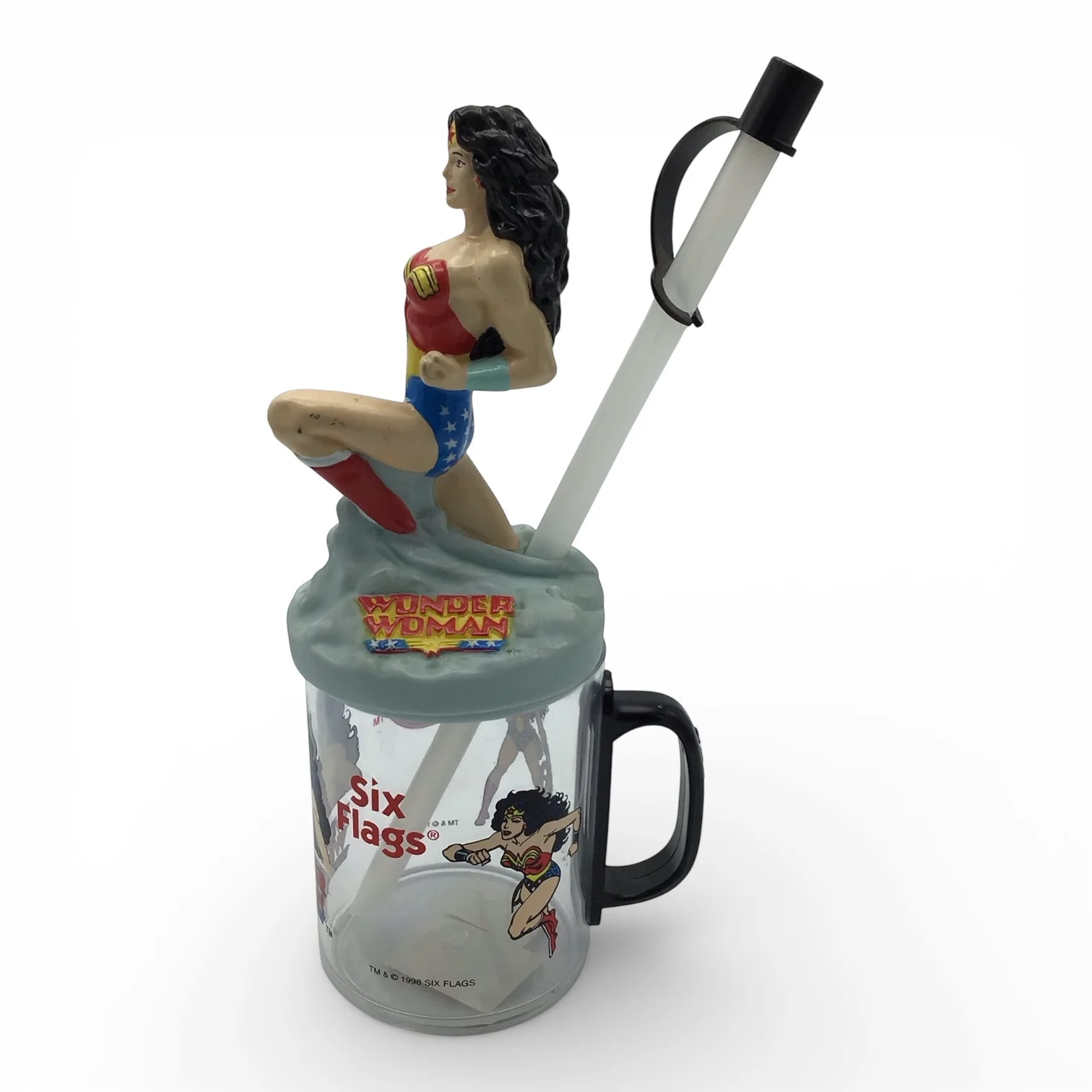 RARE Six Flags Wonder Woman Cup with Straw 1998 - Image 4