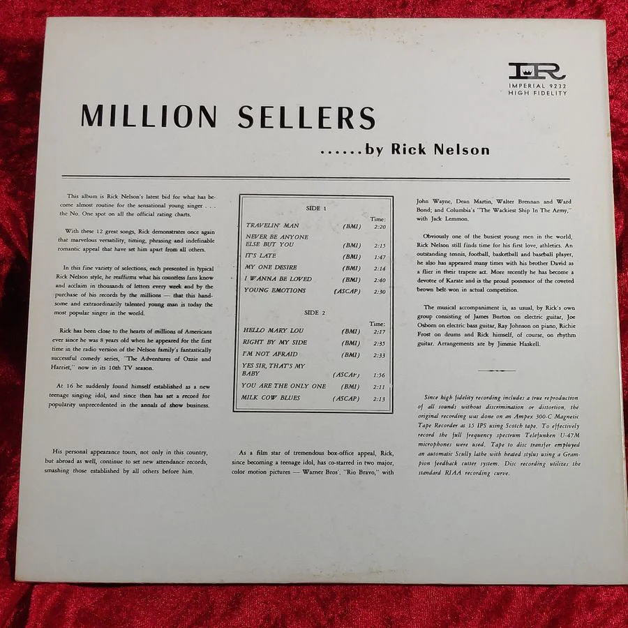 Rick Nelson - Million Sellers - LP 9232 - Image 4