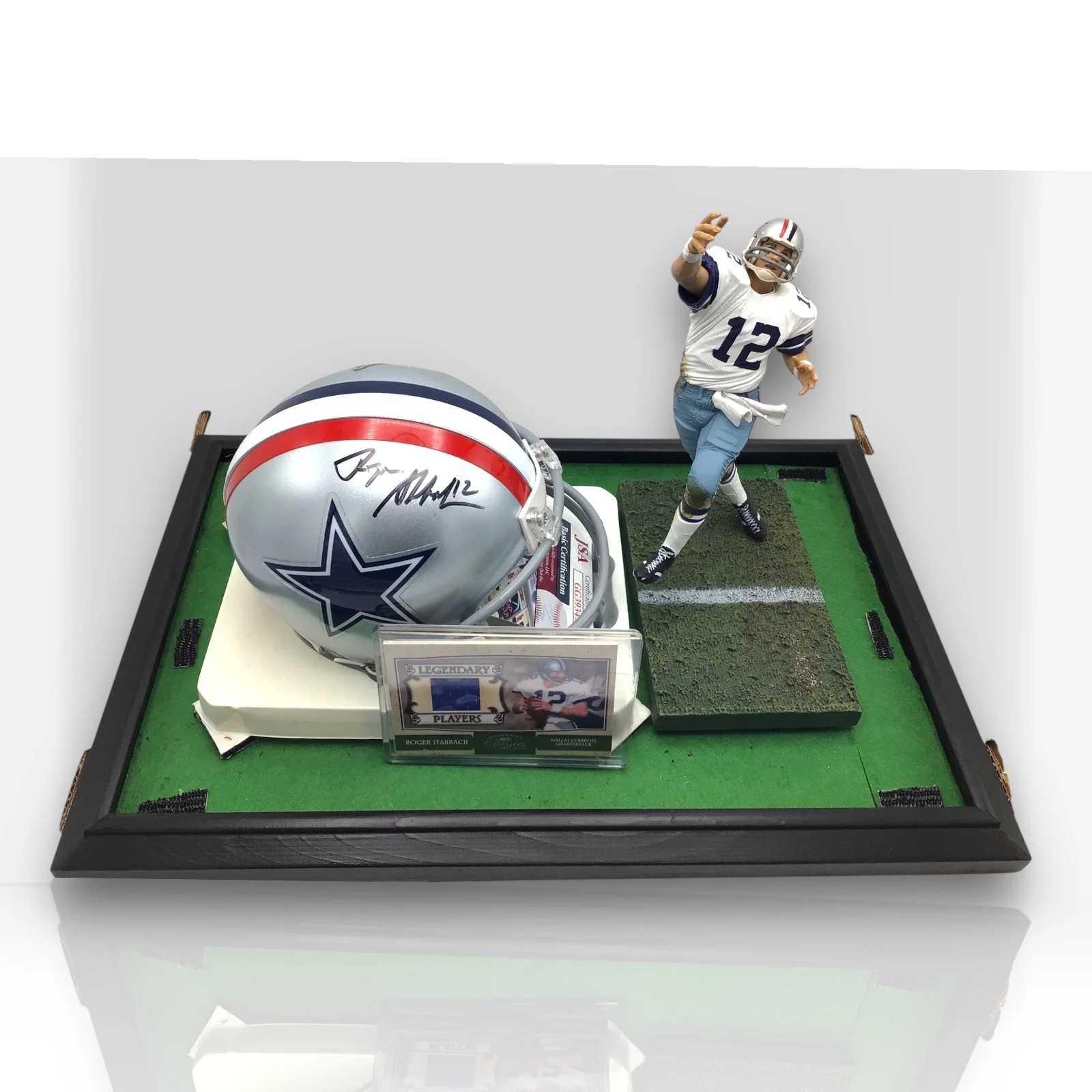 Roger Staubach Cowboys Signed JSA Mini Helmet Shadowbox - Image 3