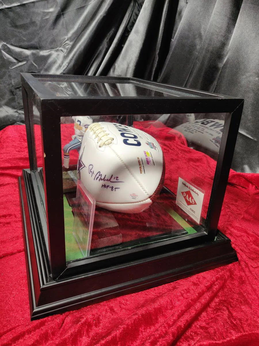 Roger Staubach Dallas Cowboys Autographed Football Shadowbox with Card + Figure - Image 10