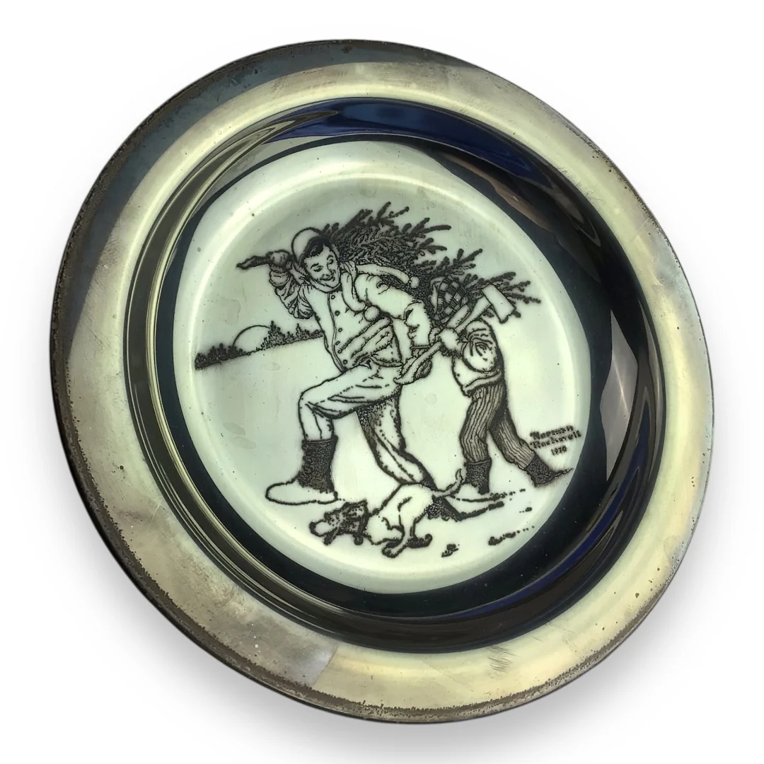 Franklin Mint Sterling Silver Collector’s Plate - Norman Rockwell “Bringing Home the Tree” - Image 2