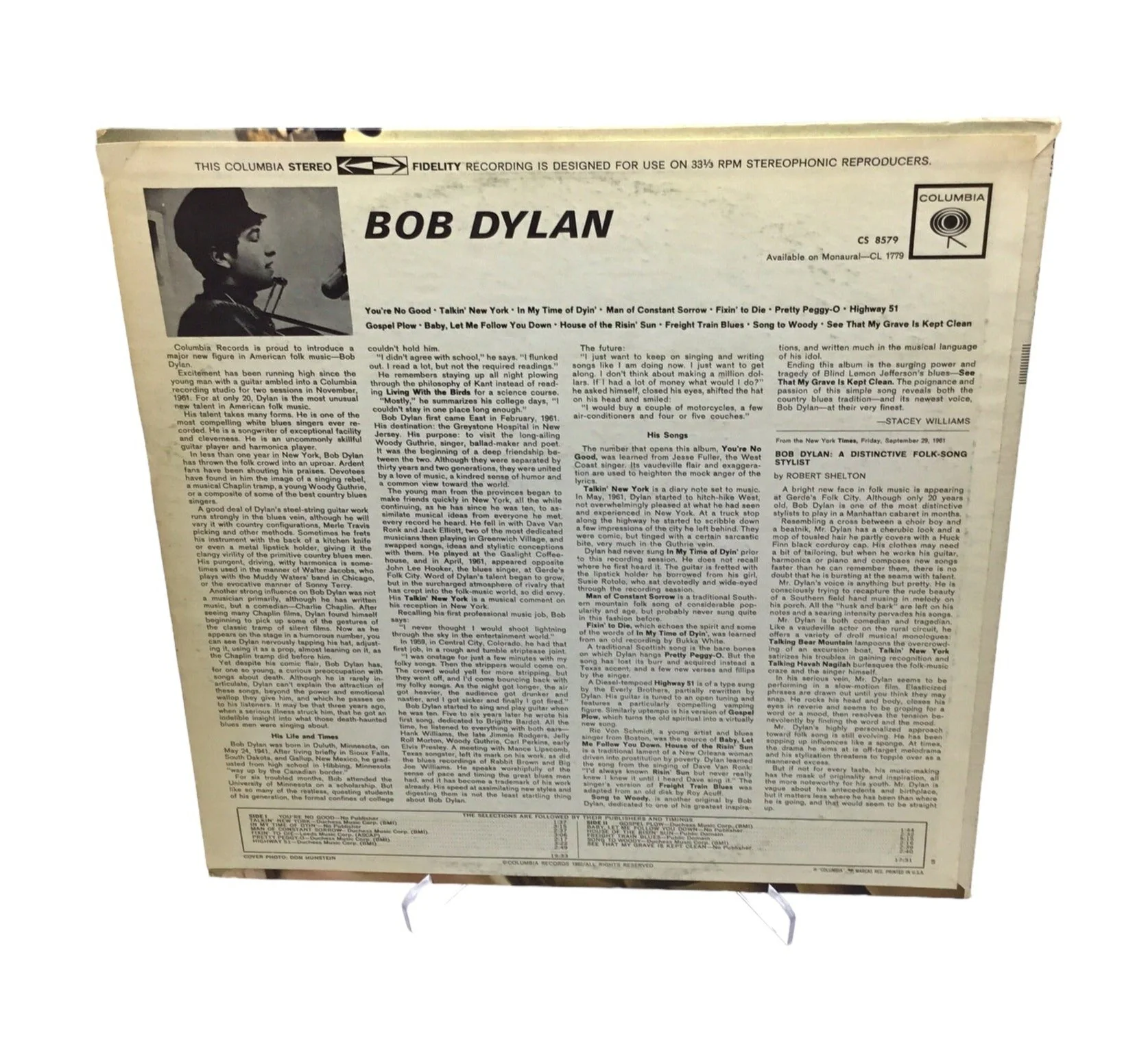 BOB DYLAN ~Self Titled Album In Stereo-Rare Error Label/Cover ~COLUMBIA #CS 8579 - Image 2
