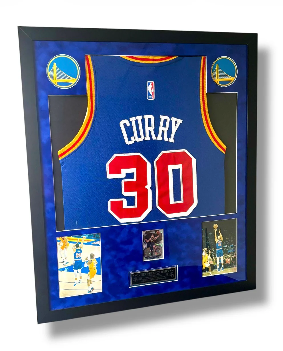 Stephen Curry Throwback Jersey w/ Ice Prizm Sports Card & Custom Name Plate