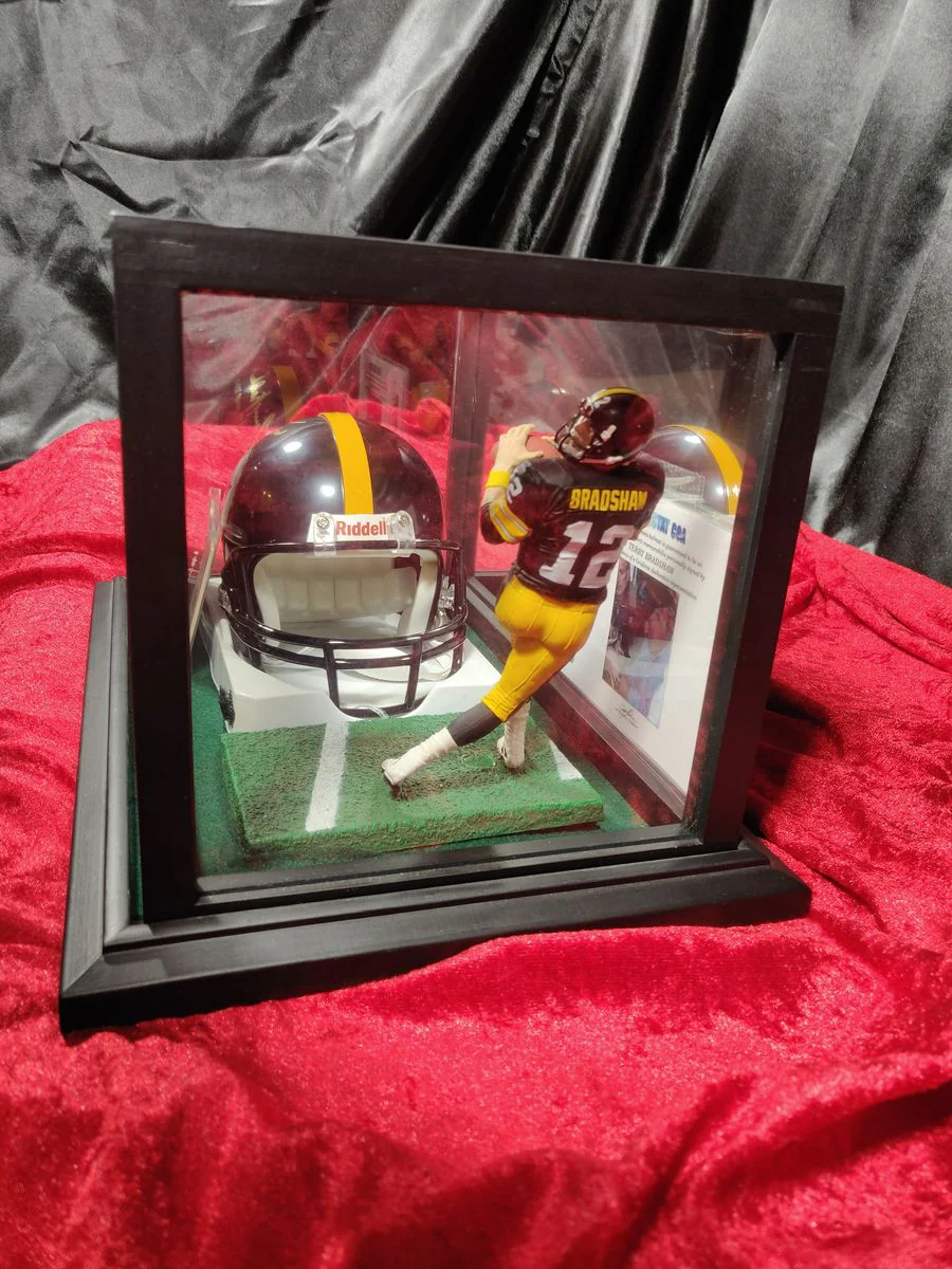 Terry Bradshaw Steelers Autograph Mini Helmet Shadowbox w/ Jersey Card + Figure - Image 4