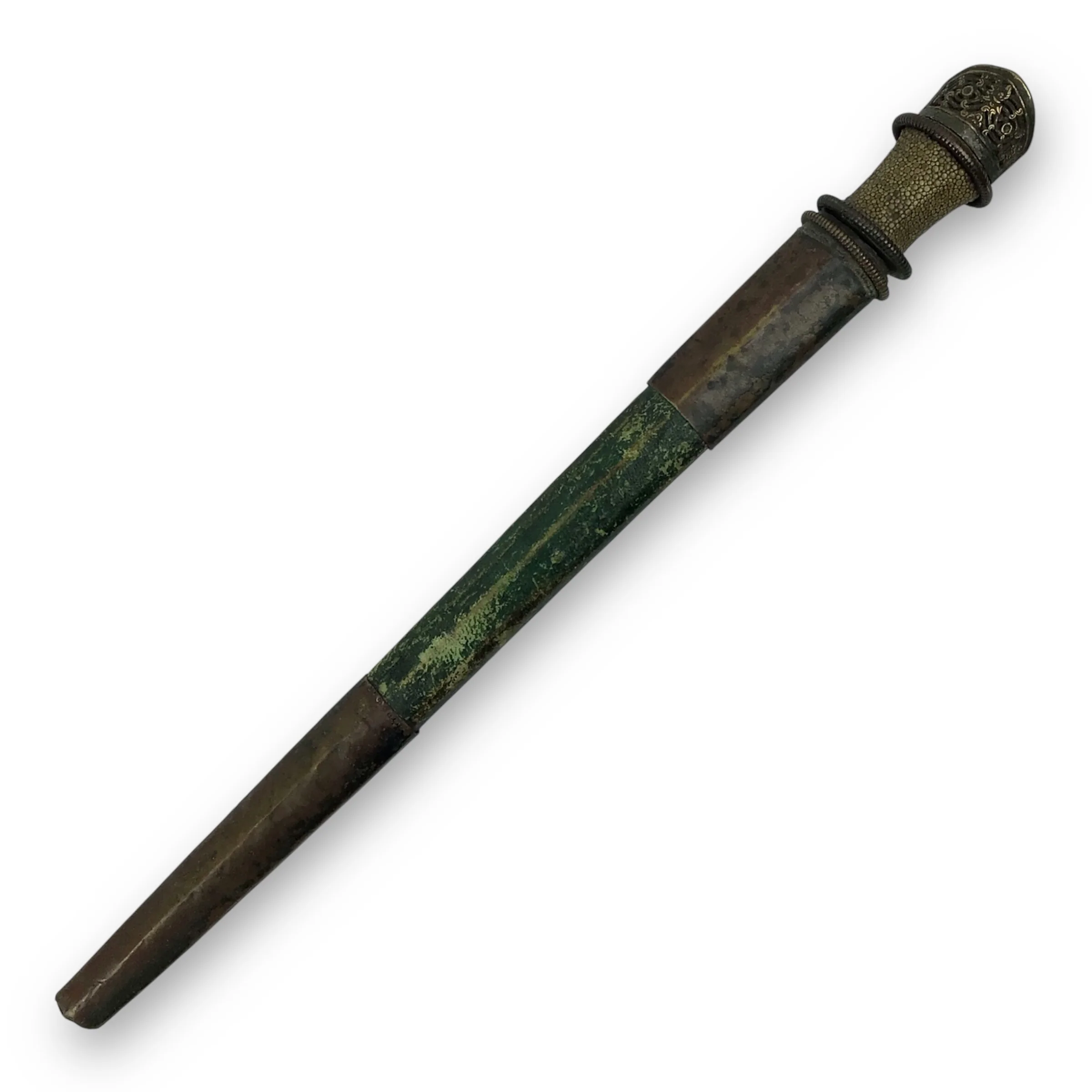 Tibetan Dagger 17th–18th C – Damascus Steel Blade, Gilt Pommel, Rare Find - Image 4