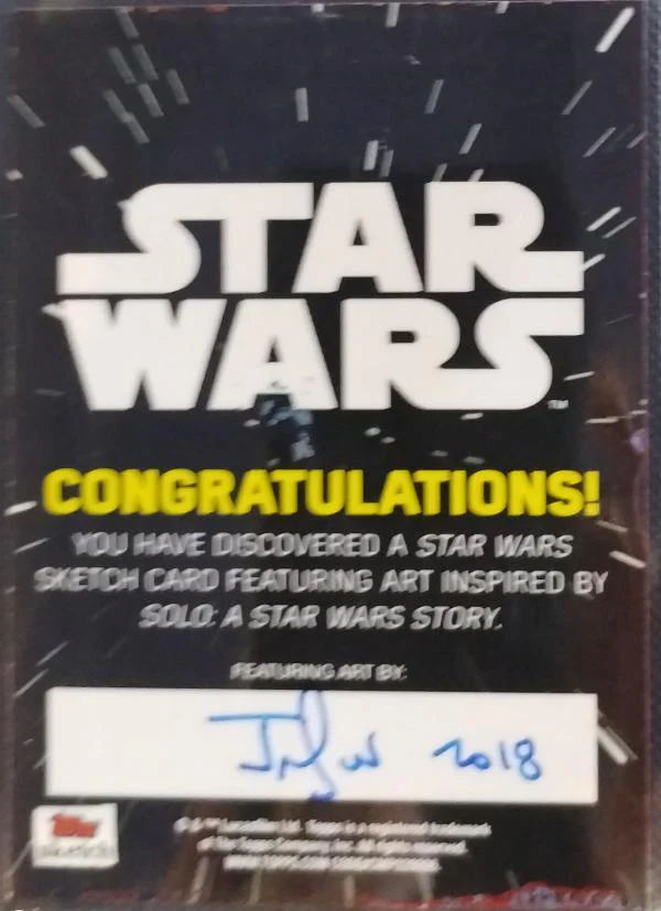 Topps Star Wars Sketch Card of Hans Solo, Autographed by Artist - Image 2