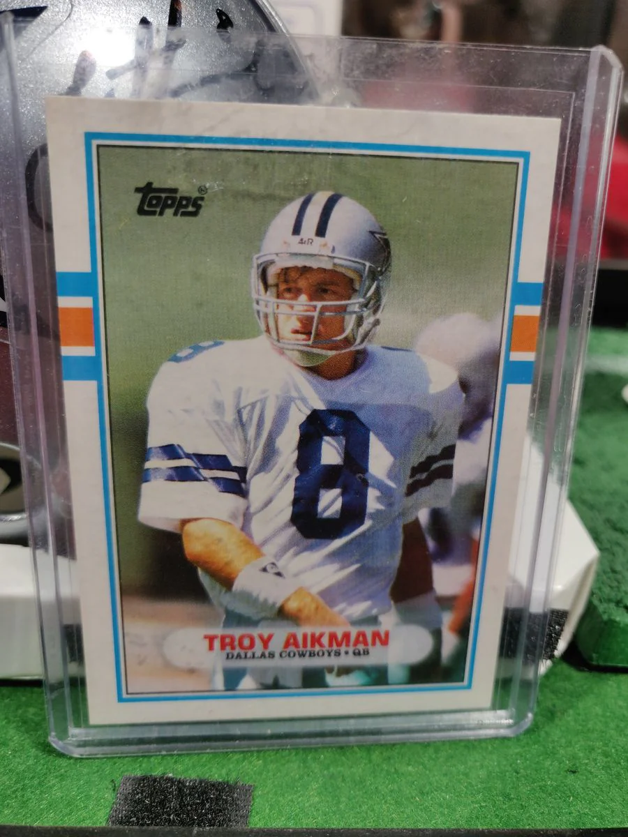 Troy Aikman Cowboys Autographed Mini Helmet Shadowbox w/ Rookie Card + Figure - Image 7