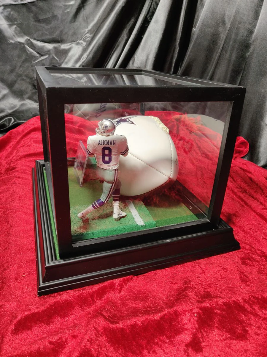 Troy Aikman Dallas Cowboys Autographed Football Shadowbox with Card and Figure - Image 4