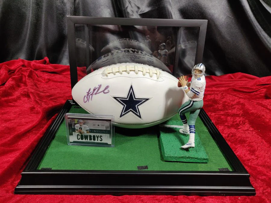 Troy Aikman Dallas Cowboys Autographed Football Shadowbox with Card and Figure - Image 6