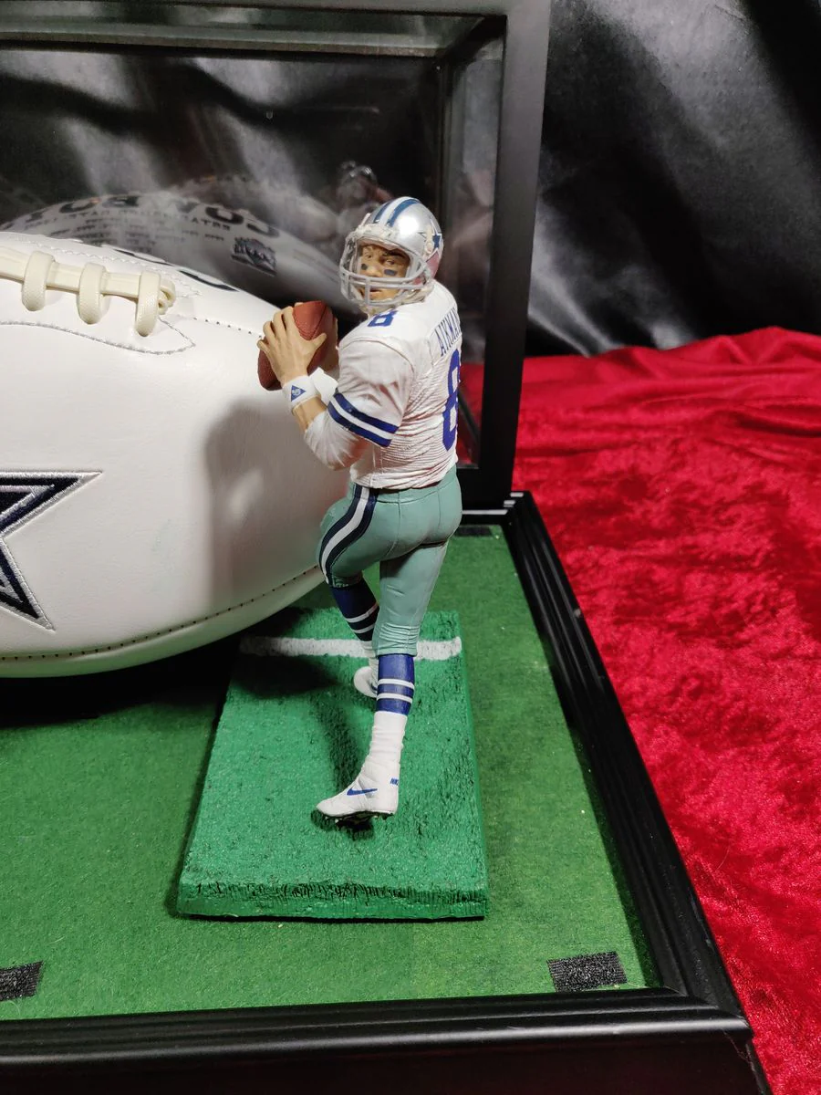Troy Aikman Dallas Cowboys Autographed Football Shadowbox with Card and Figure - Image 7