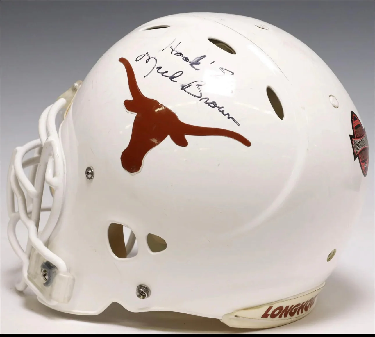 University Of Texas Football Helmet Game Used Autographed By Mack Brown - Image 3