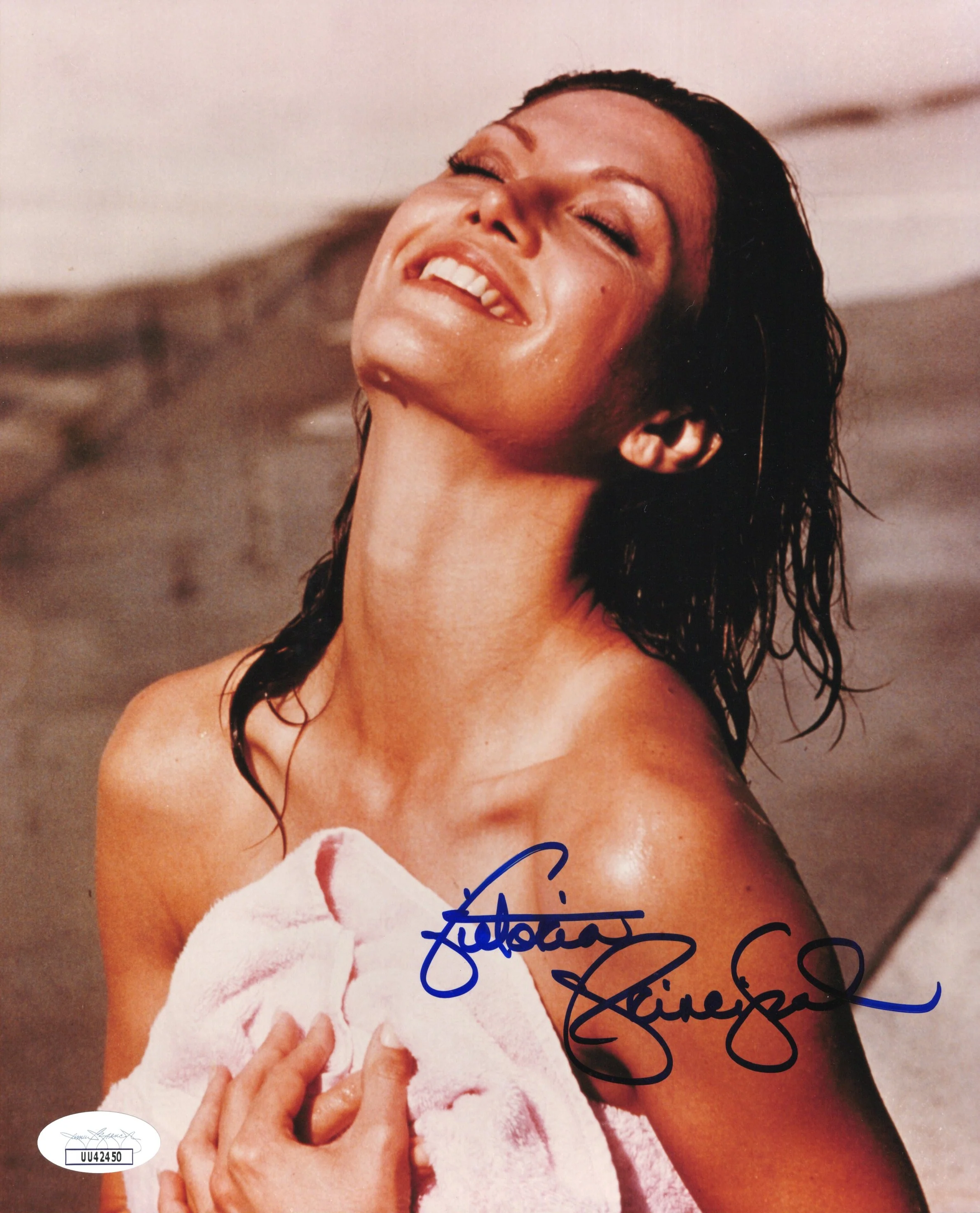 Victoria Principal Signed Photo 8x10, Victoria Principal Autograph Naked with Towel, JSA and PSA Letter Double Certified Authentic UU42450