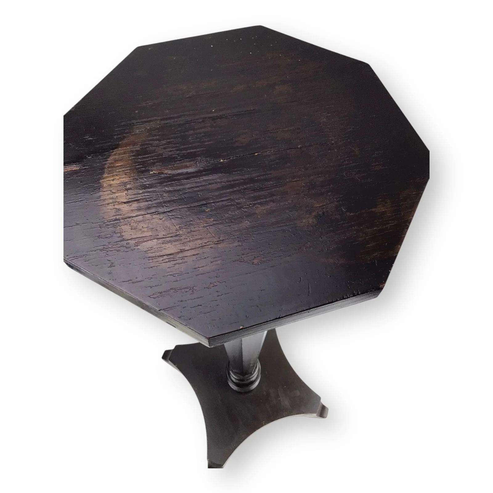 Vintage 3FT Wooden Vase or Lamp Stand – Dark Brown, Octagonal Top - Image 6