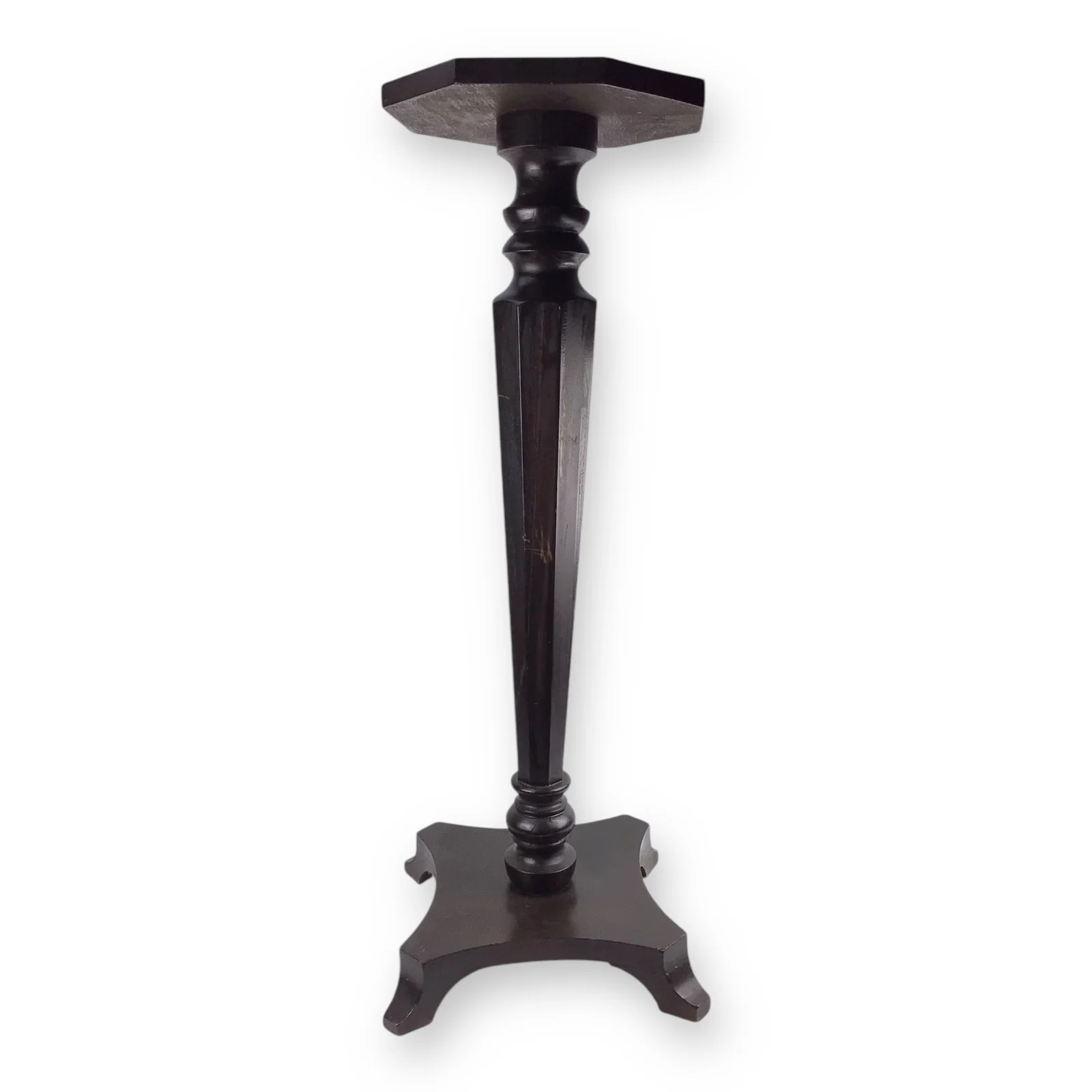 Vintage 3FT Wooden Vase or Lamp Stand – Dark Brown, Octagonal Top - Image 8