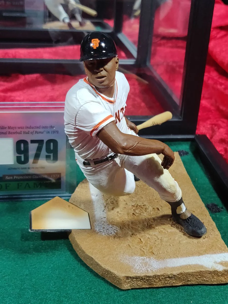 Willie Mays Shadowbox w/ Signed Baseball, Card, and Figure - Image 9
